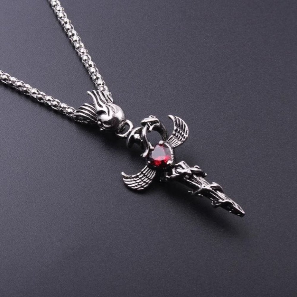 Gothic Witch Silver Sword Pendant Charm Necklace